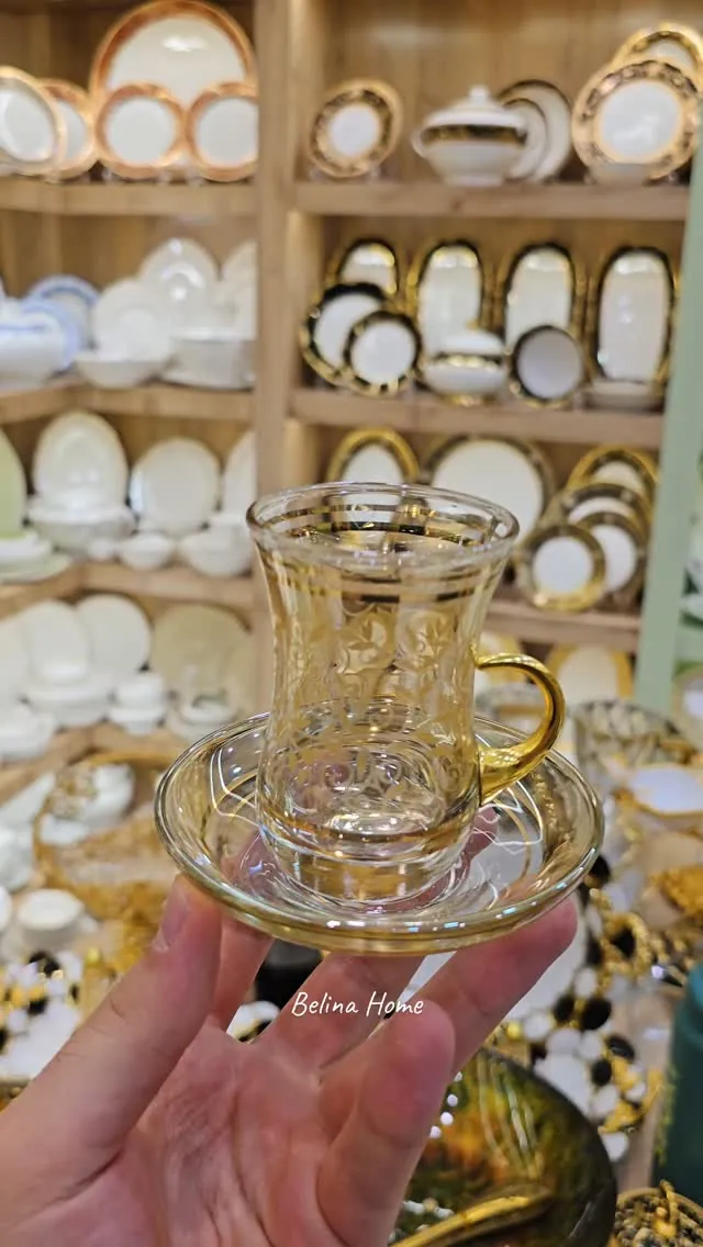 Gold Trimmed Glass Tea Cup and Saucer