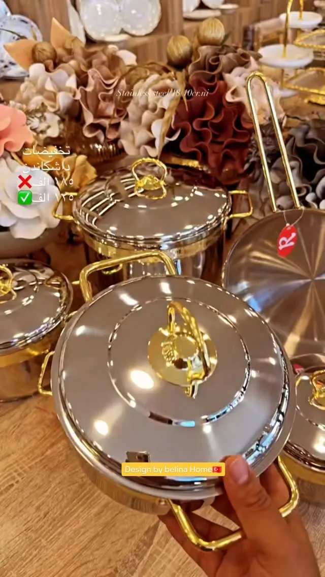 Stainless Steel Cooking Pot with Gold Handles