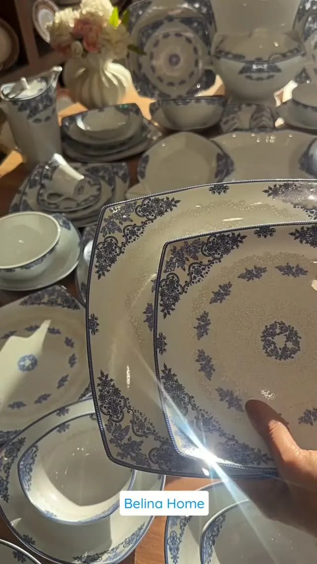Blue and White Patterned Dinnerware Set