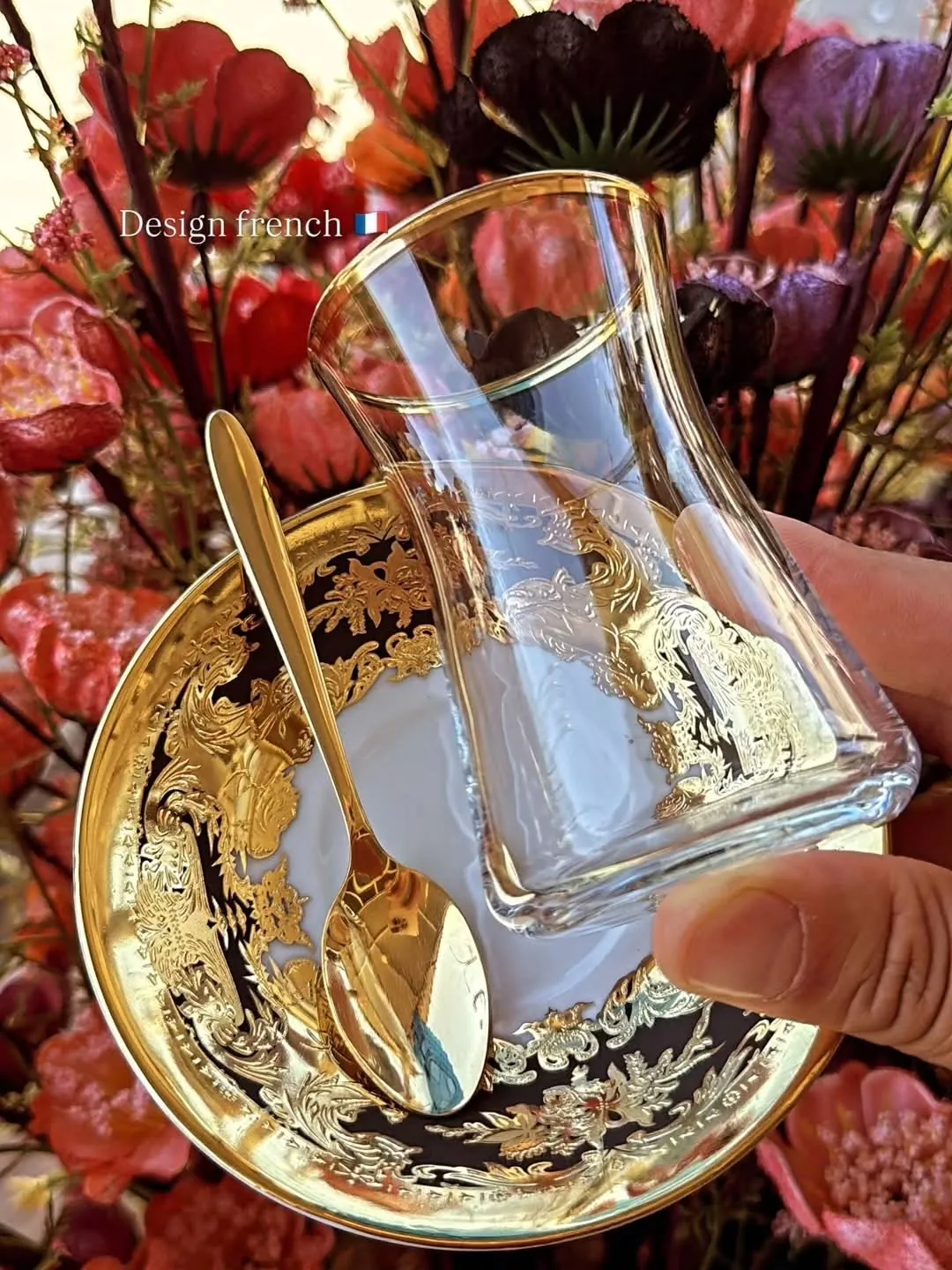 French Design Glass Cup and Saucer Set