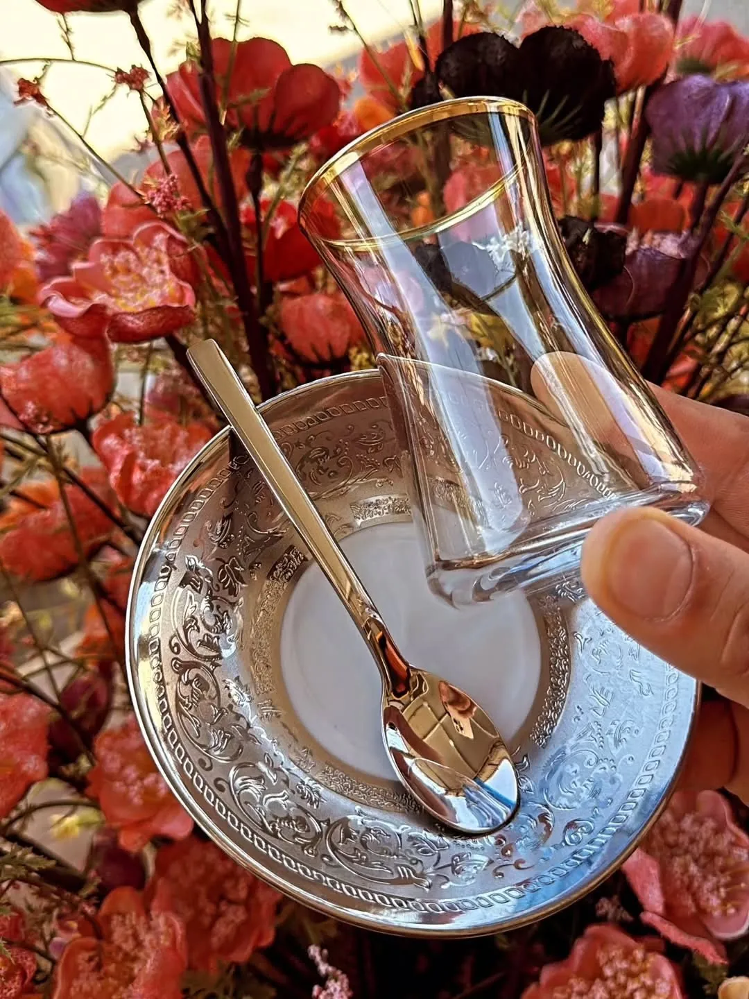 French Design Glass Cup and Saucer Set