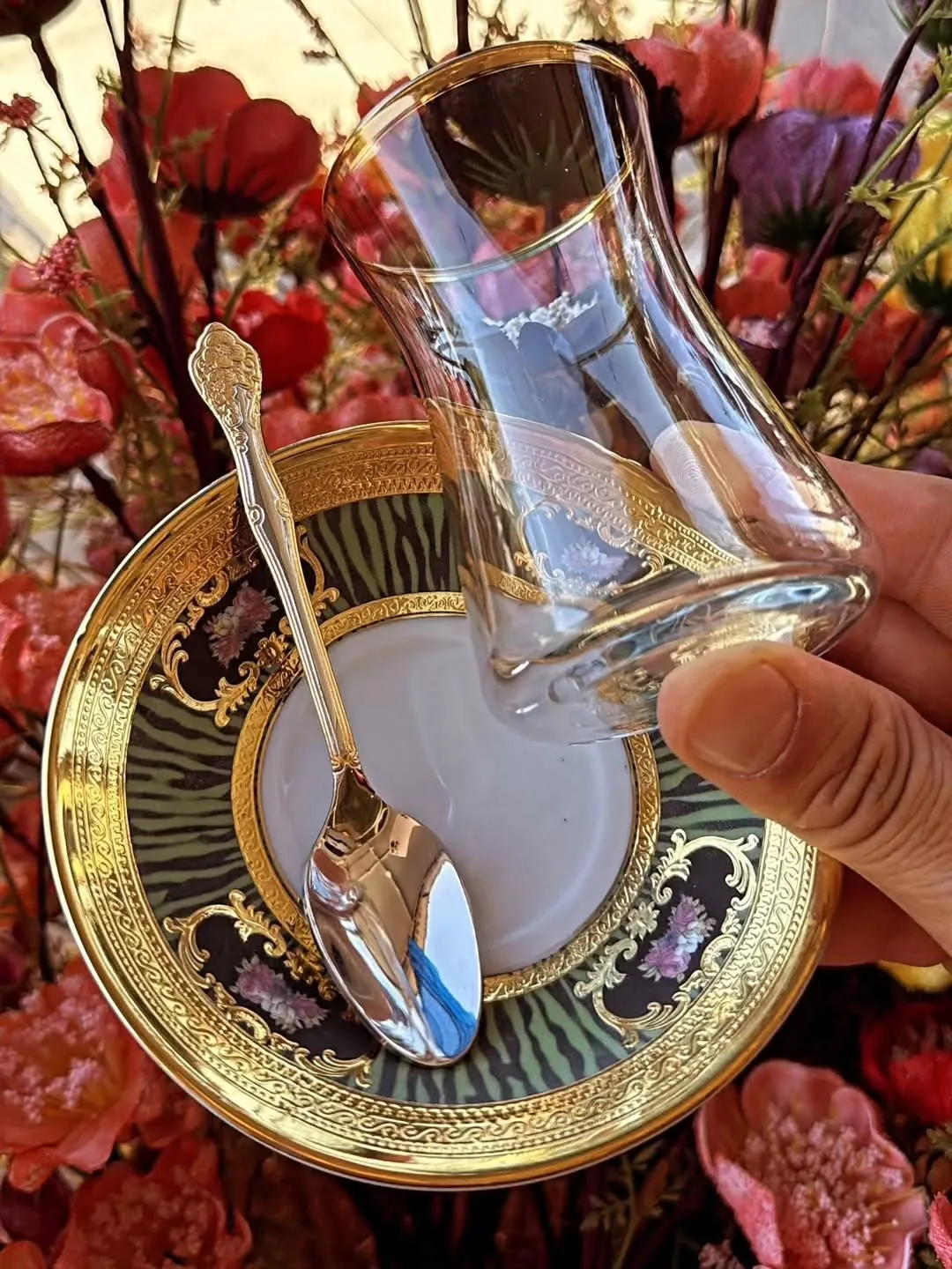 French Design Glass Cup and Saucer Set