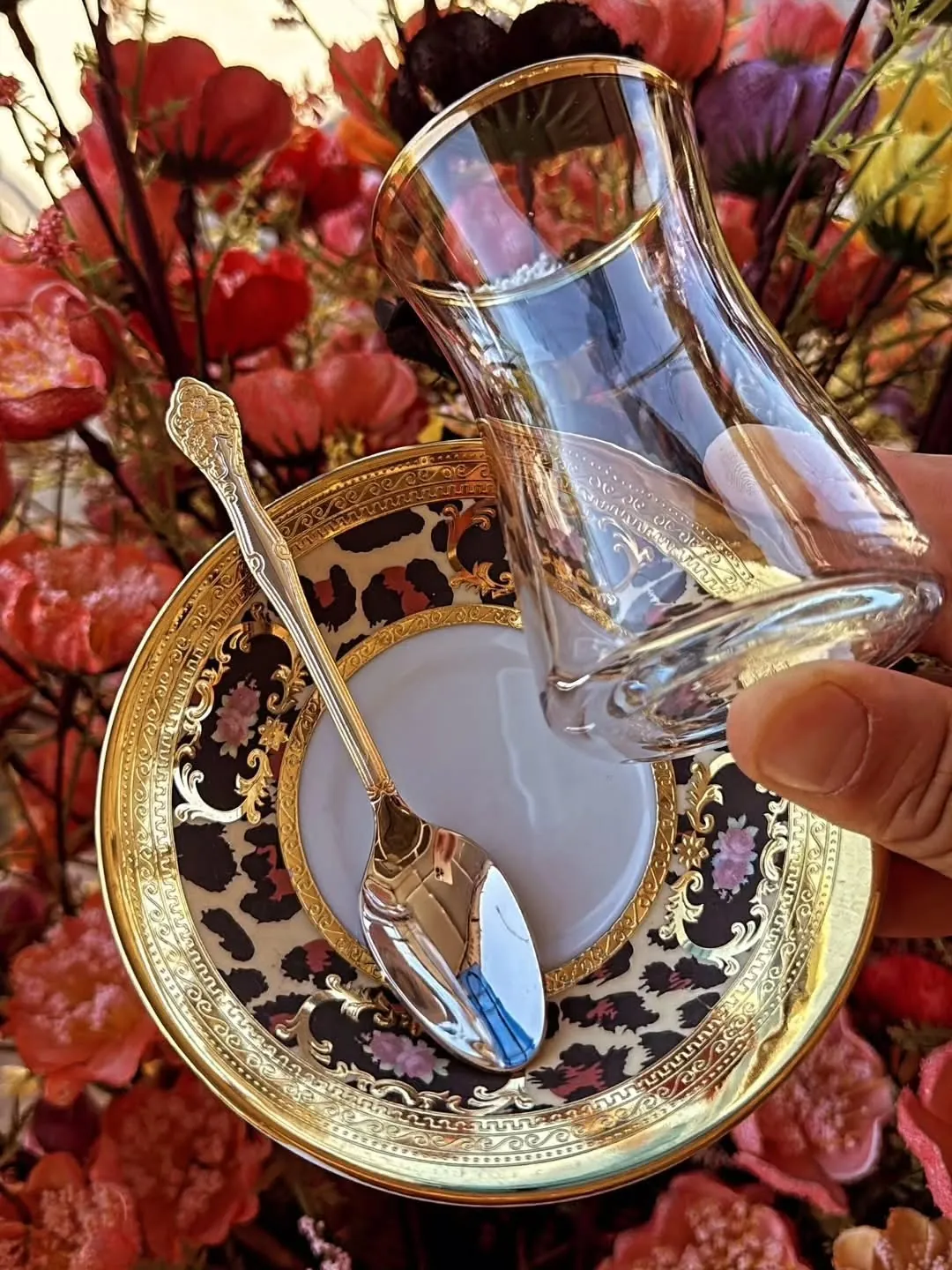 French Design Glass Cup and Saucer Set