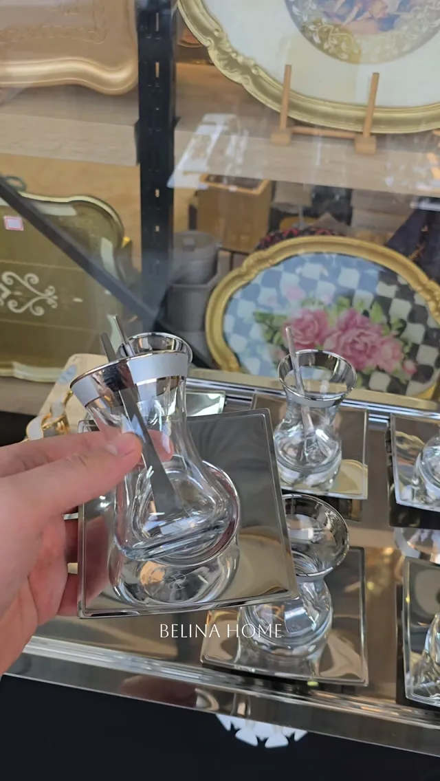 Glass Tea Set with Silver Trays