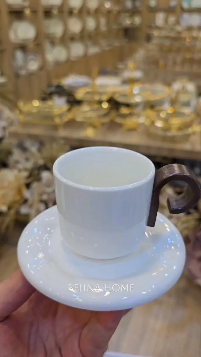 White Ceramic Coffee Cup with Wooden Handle