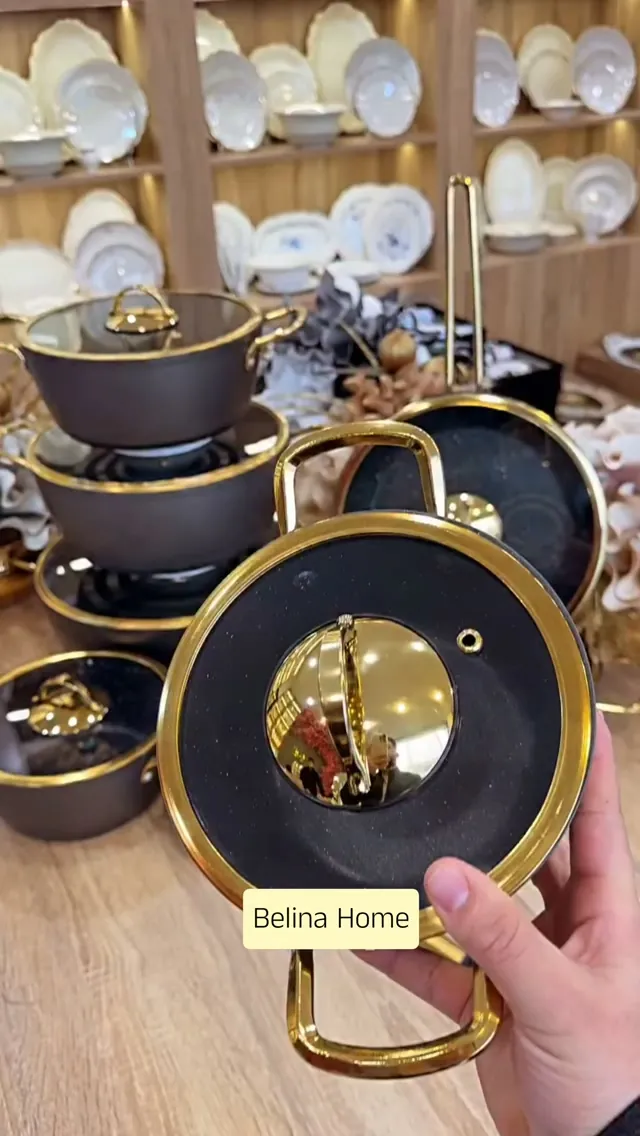 Luxury Granite Pot Set with Gold Accents