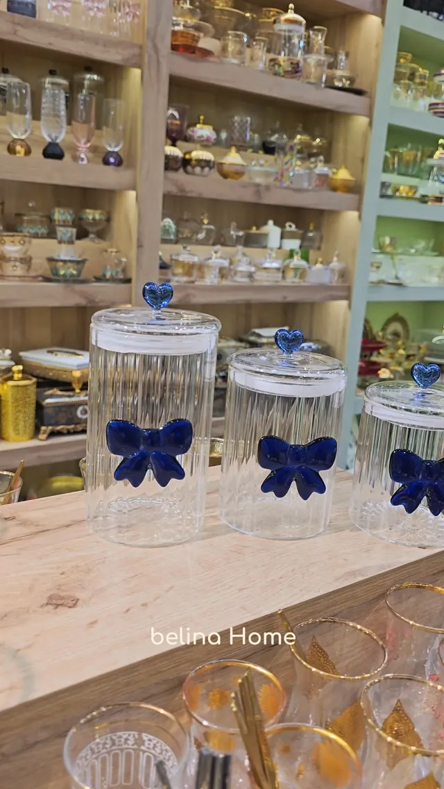 Glass Storage Jars with Blue Bows