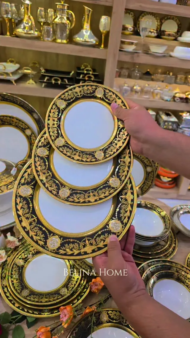 Gold and Black Decorative Plate Set