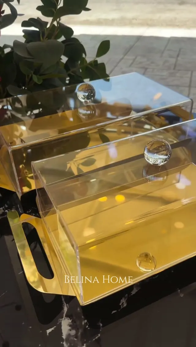 Gold-Bottomed Acrylic Trays with Lids