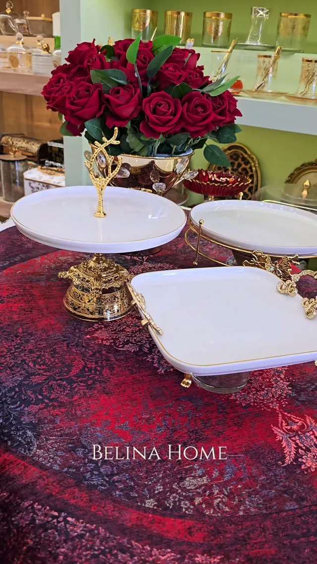 Luxury Gold-Trimmed White Serving Platters