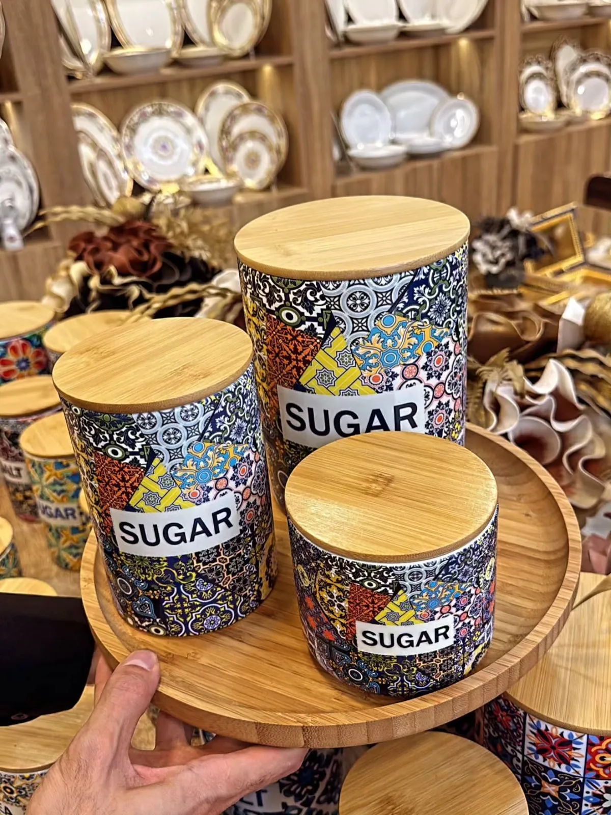 Decorative Sugar Canisters Set with Bamboo Lids