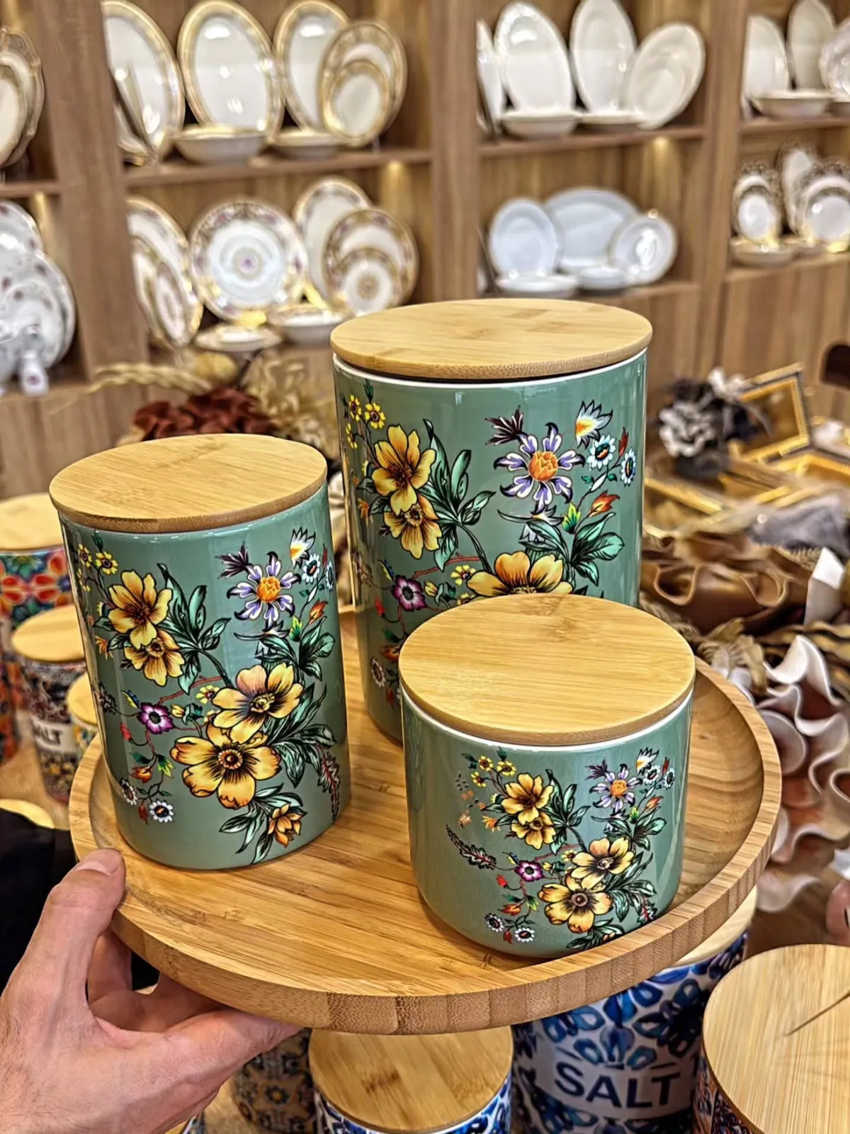 Decorative Sugar Canisters Set with Bamboo Lids