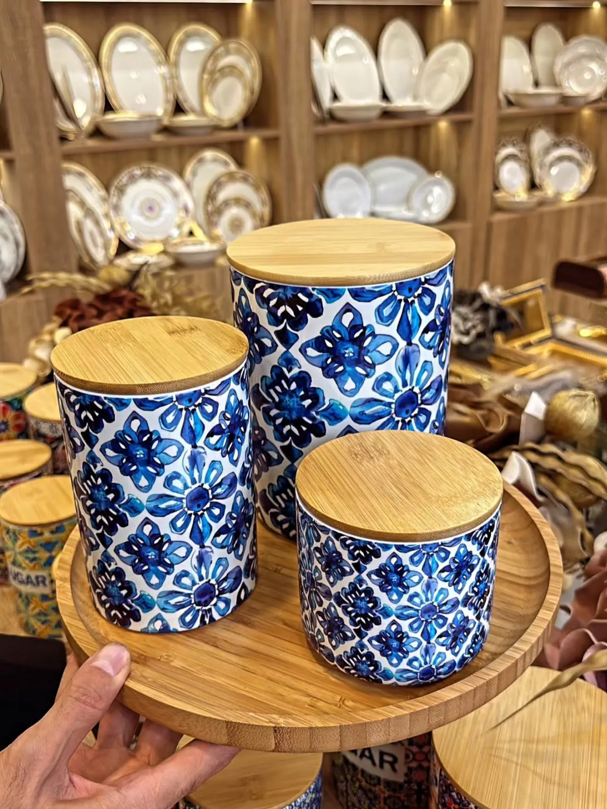 Decorative Sugar Canisters Set with Bamboo Lids