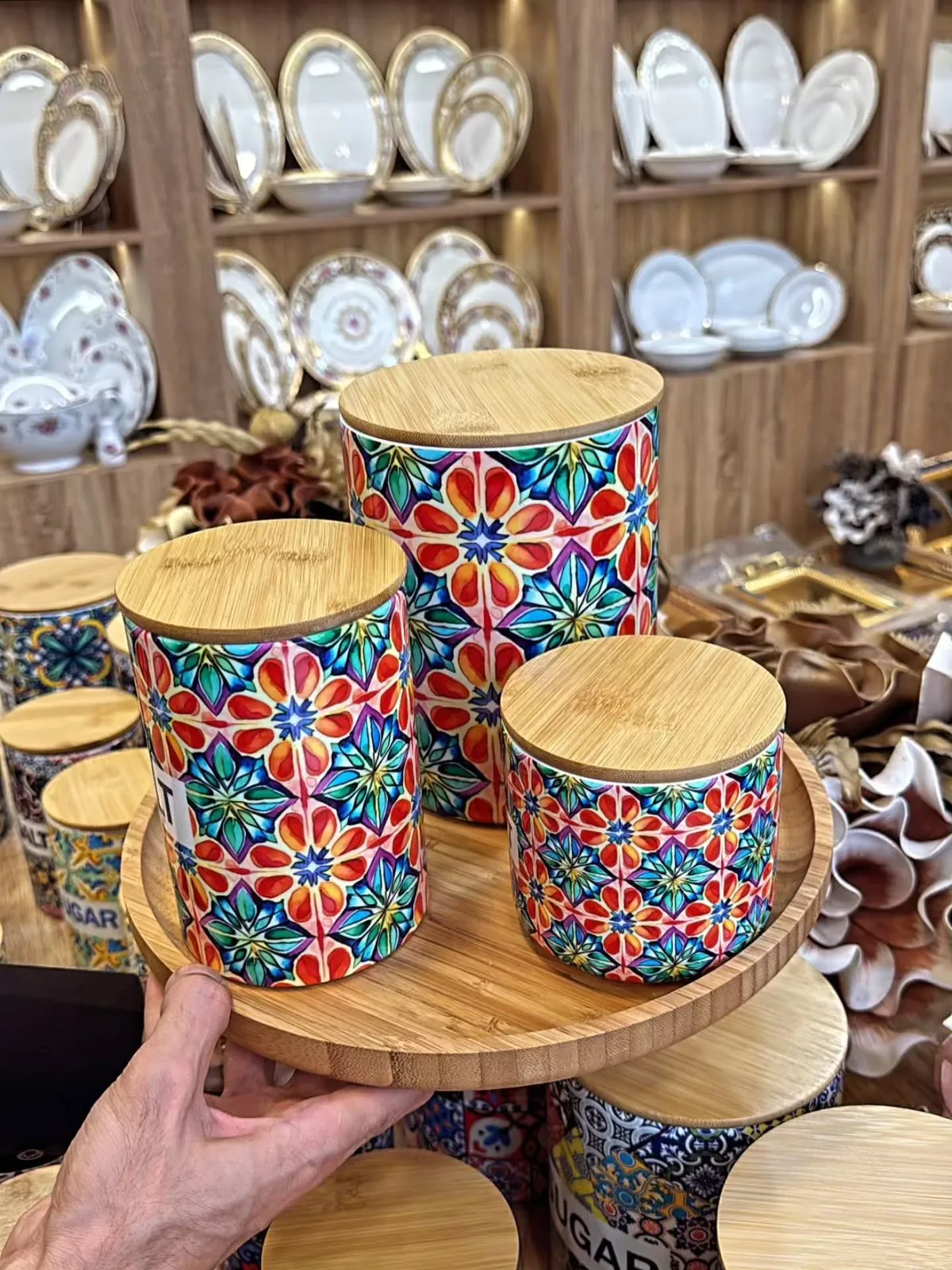 Decorative Sugar Canisters Set with Bamboo Lids