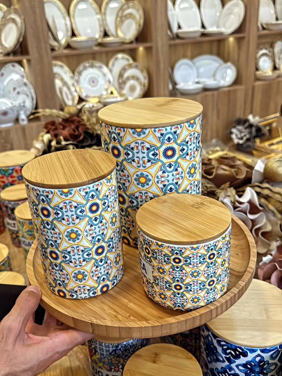 Decorative Sugar Canisters Set with Bamboo Lids