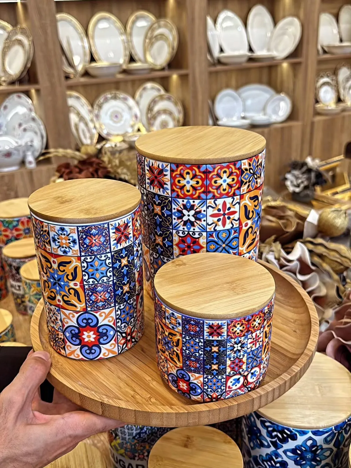 Decorative Sugar Canisters Set with Bamboo Lids