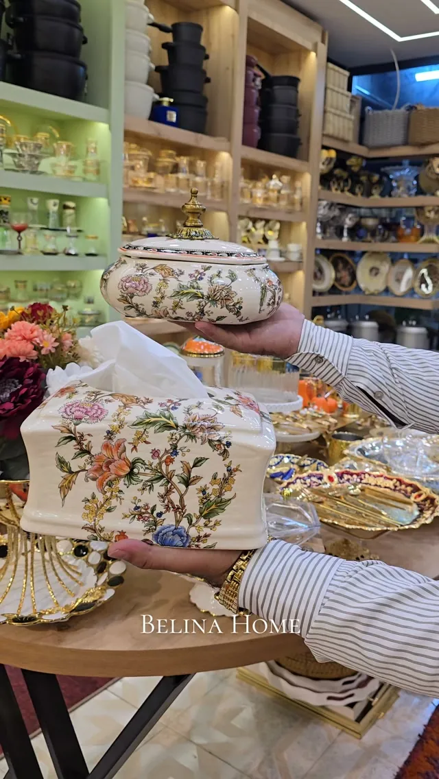 Floral Pattern Tissue Box and Bowl Set