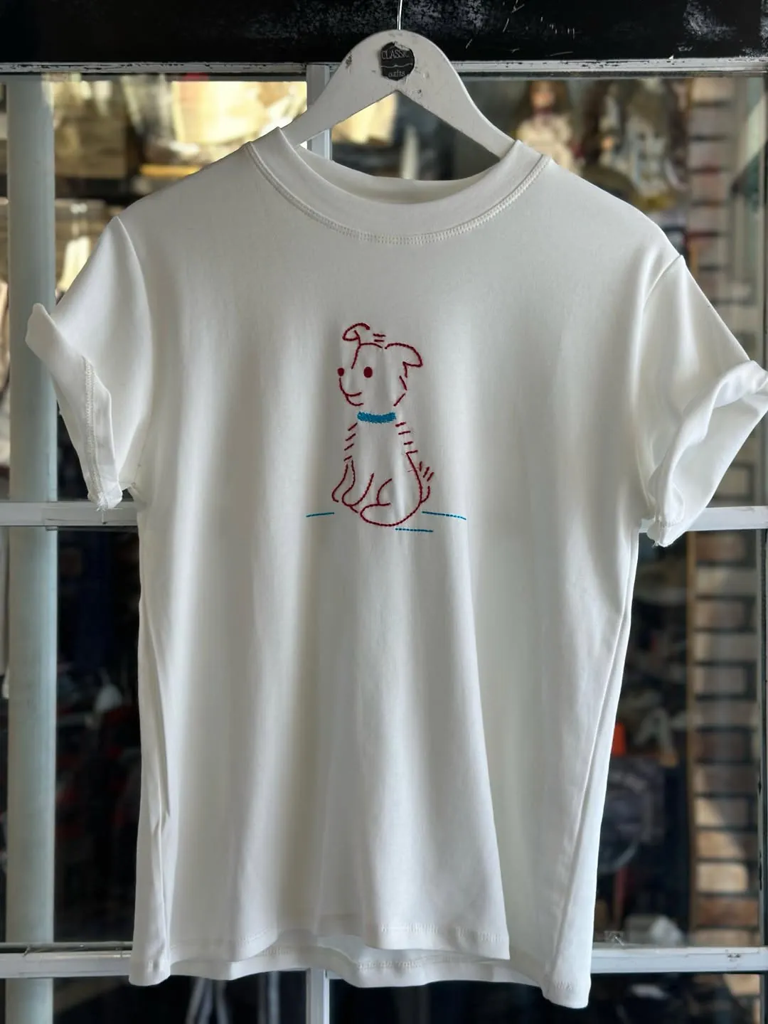 Navy Blue T-Shirt with Dog Embroidery
