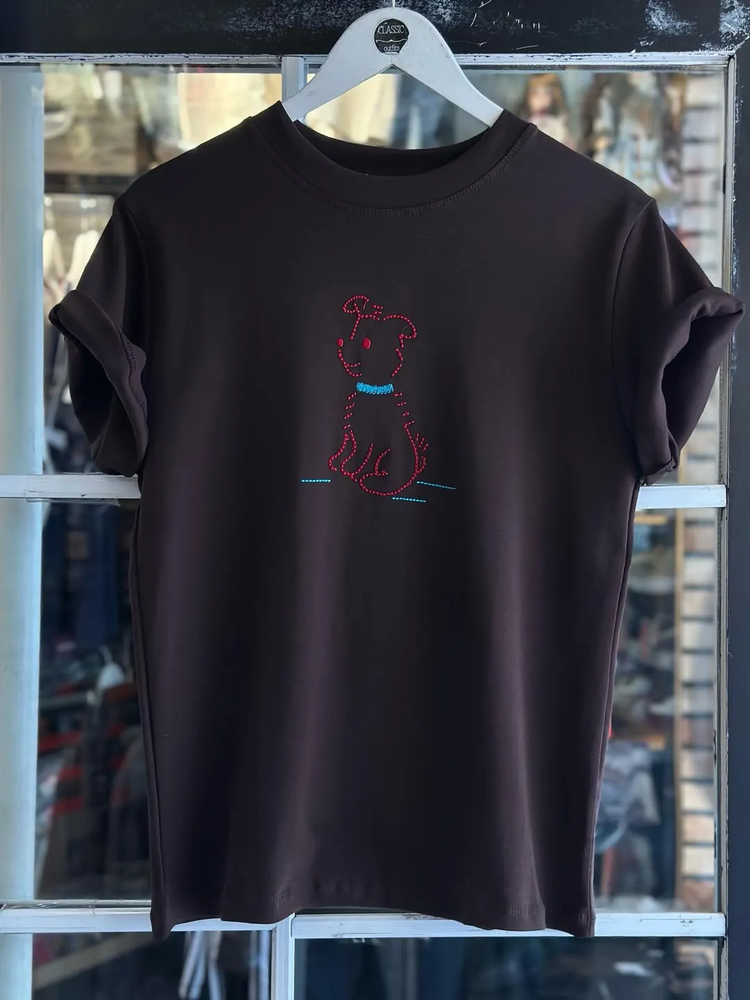 Navy Blue T-Shirt with Dog Embroidery