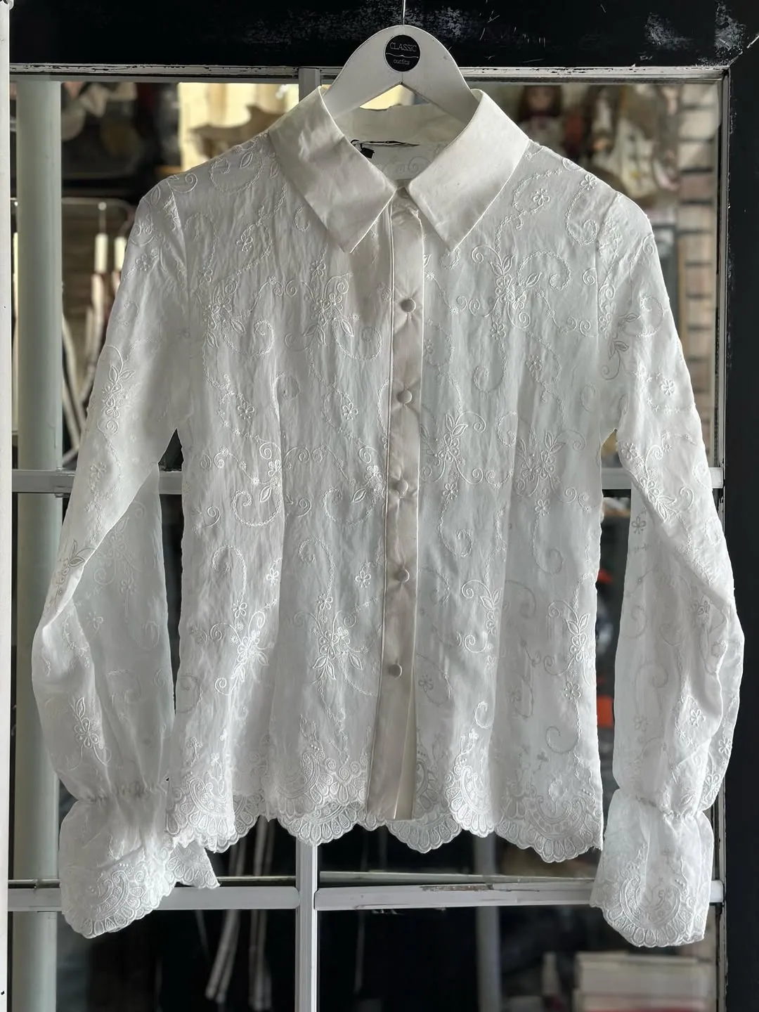 White Embroidered Long Sleeve Blouse
