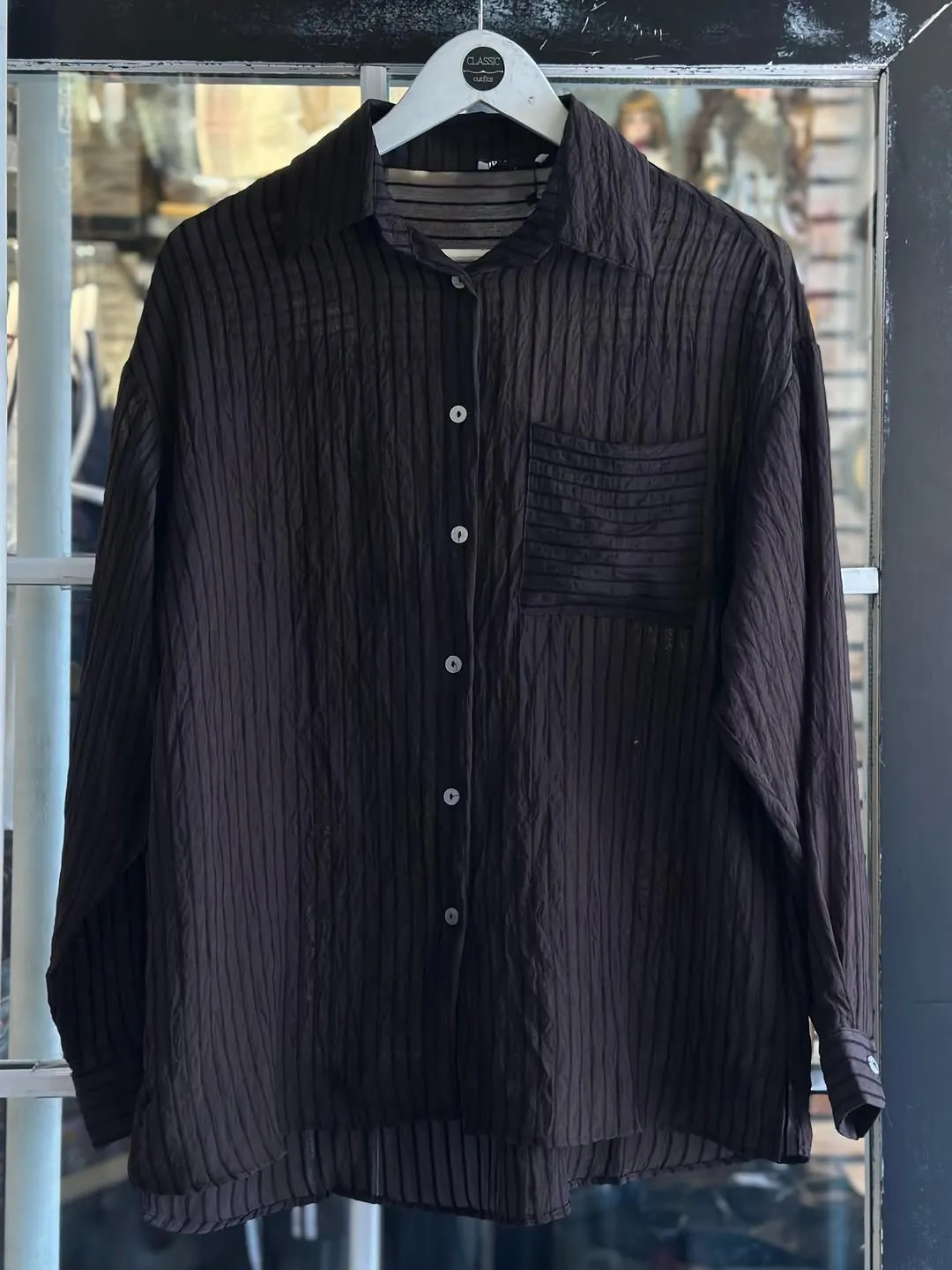 Black Pleated Long Sleeve Shirt