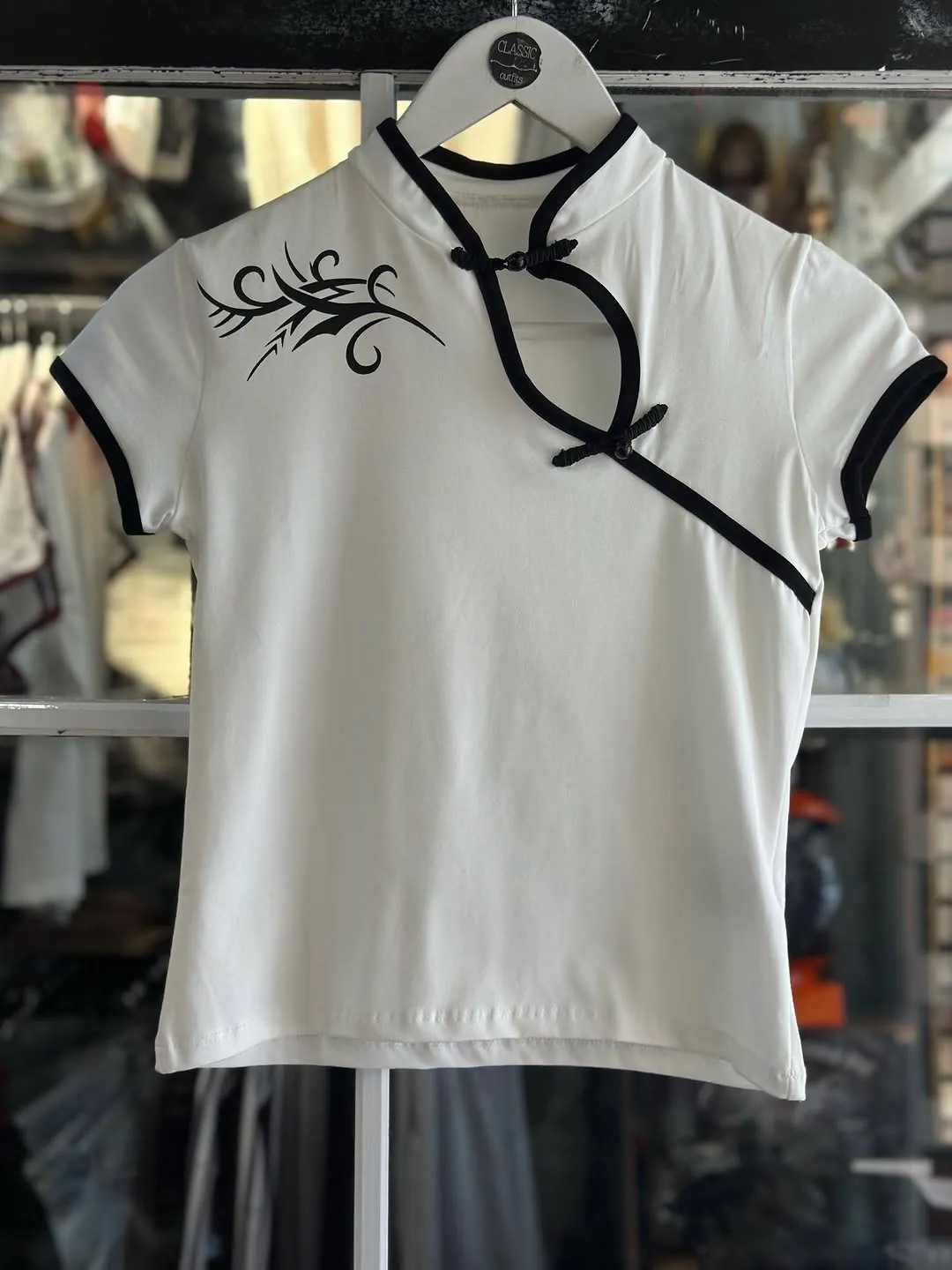 Black Short Sleeve Top with White Trim