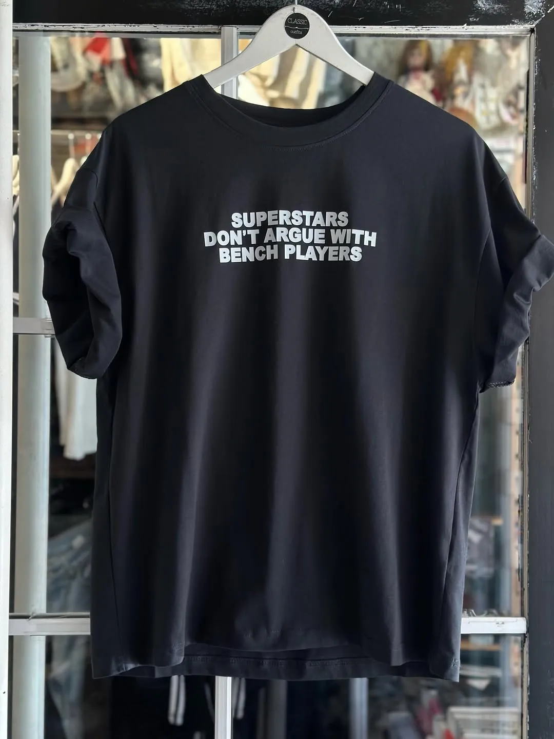 Black Printed T-Shirt - "Superstars Don't Argue With Bench Players"
