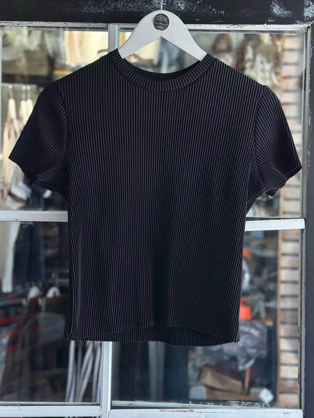 Black Pleated Short Sleeve Top