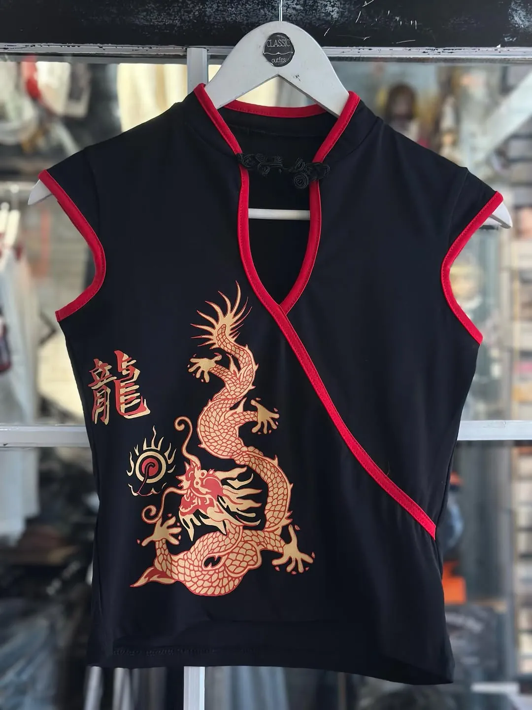 Black Dragon Print Sleeveless Top