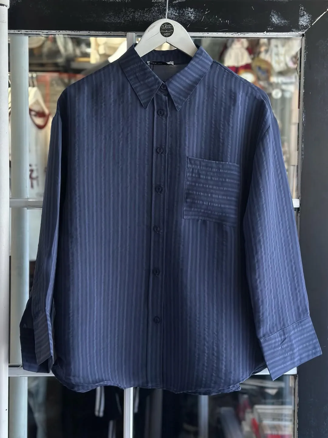Navy Blue Striped Long Sleeve Shirt