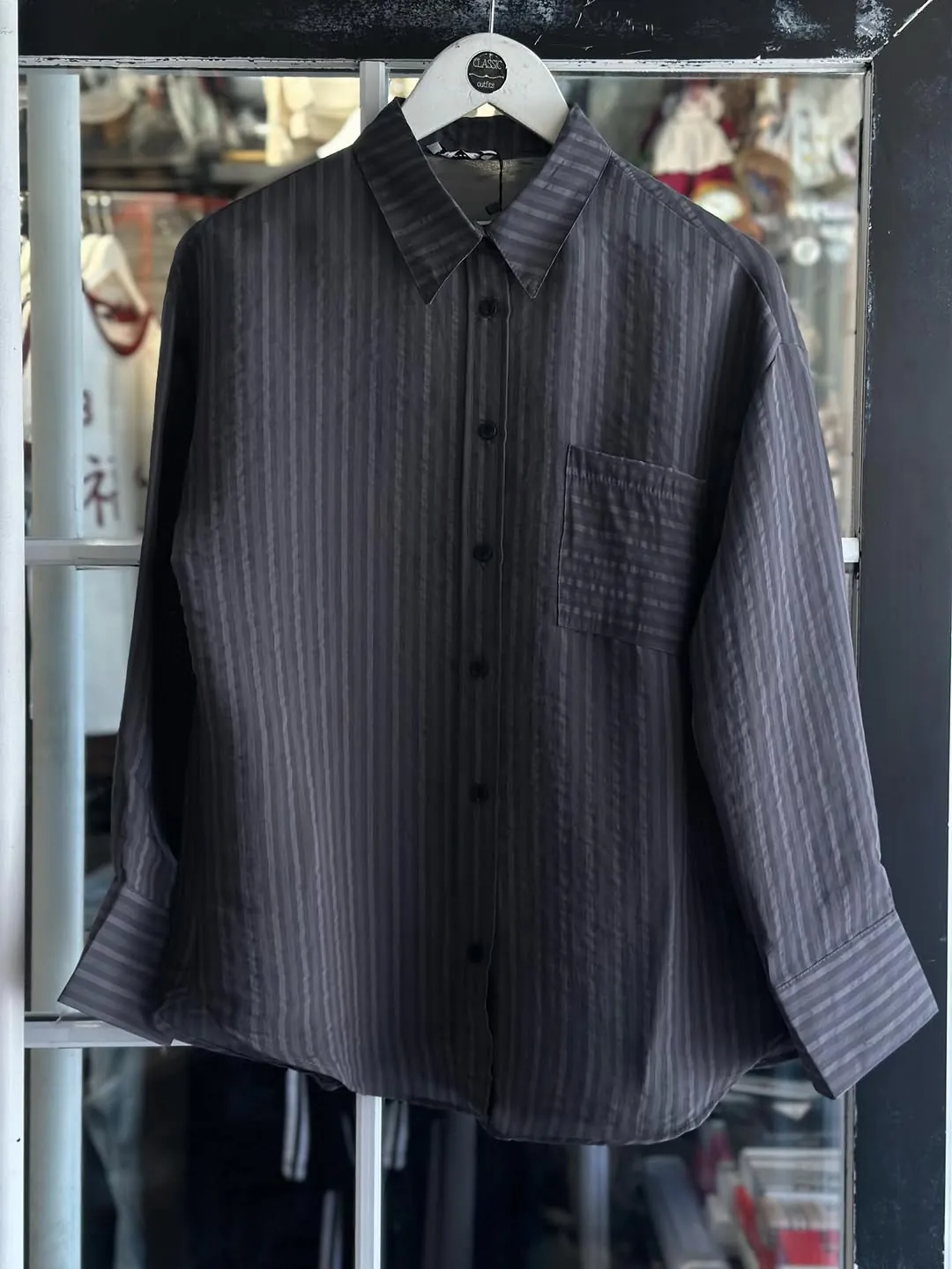 Navy Blue Striped Long Sleeve Shirt
