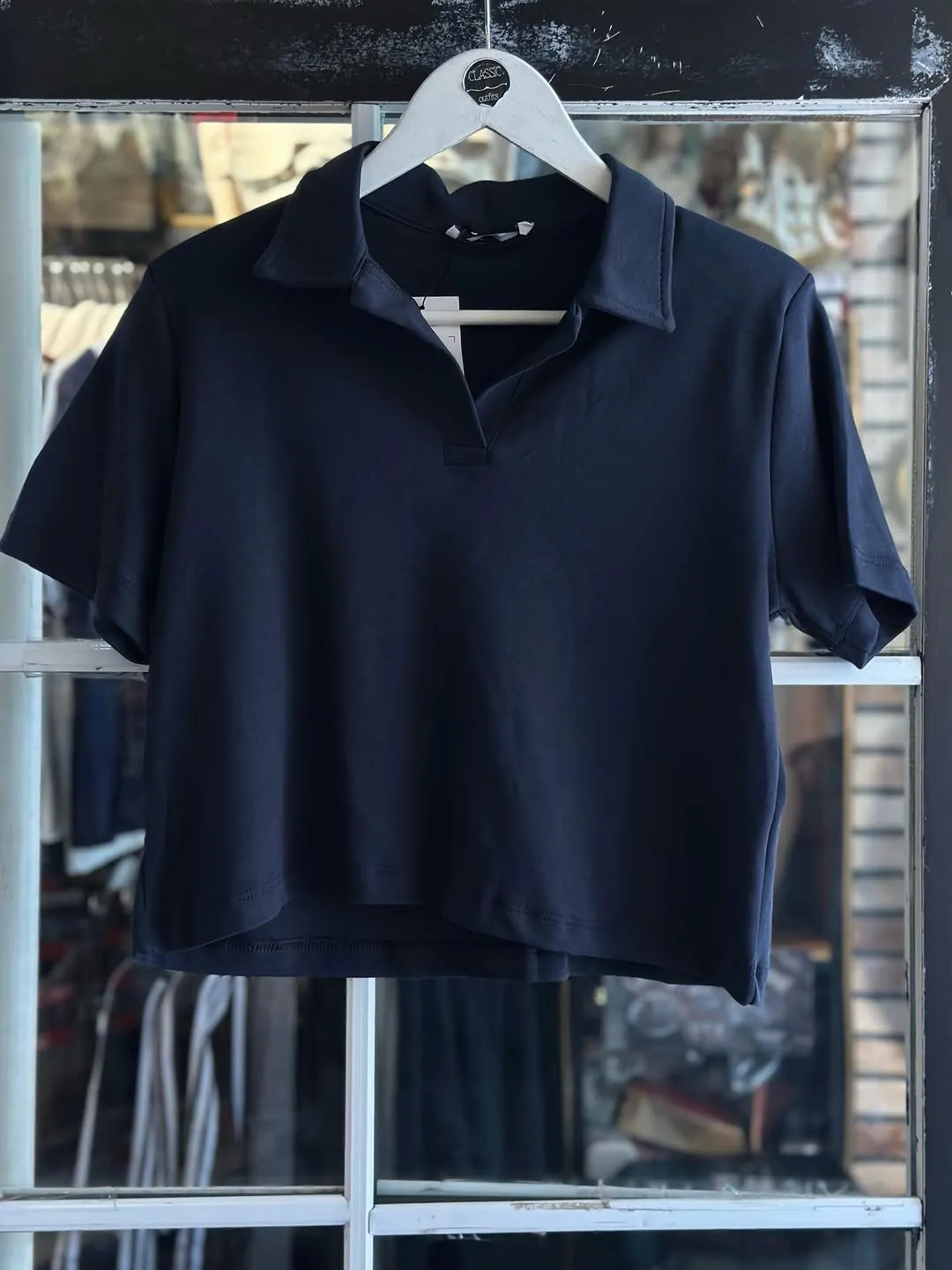 New Dark Navy Short-Sleeve Collared Shirt