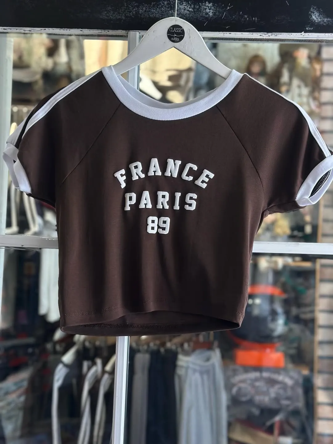 Navy Blue Cropped T-Shirt with France Paris 89 Design