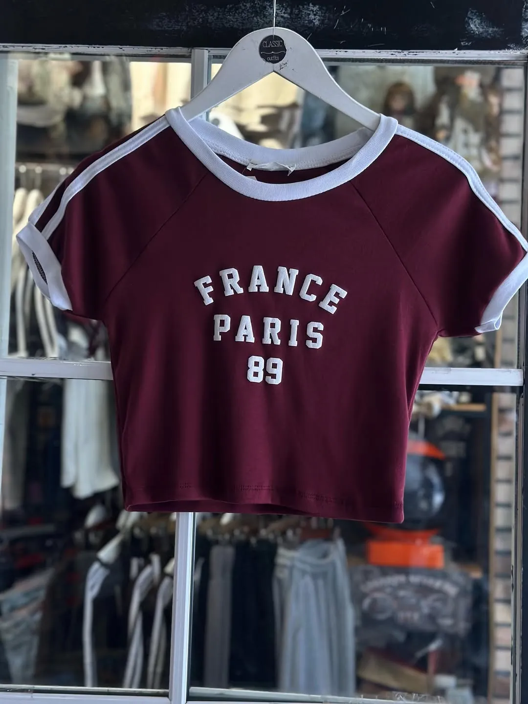 Navy Blue Cropped T-Shirt with France Paris 89 Design