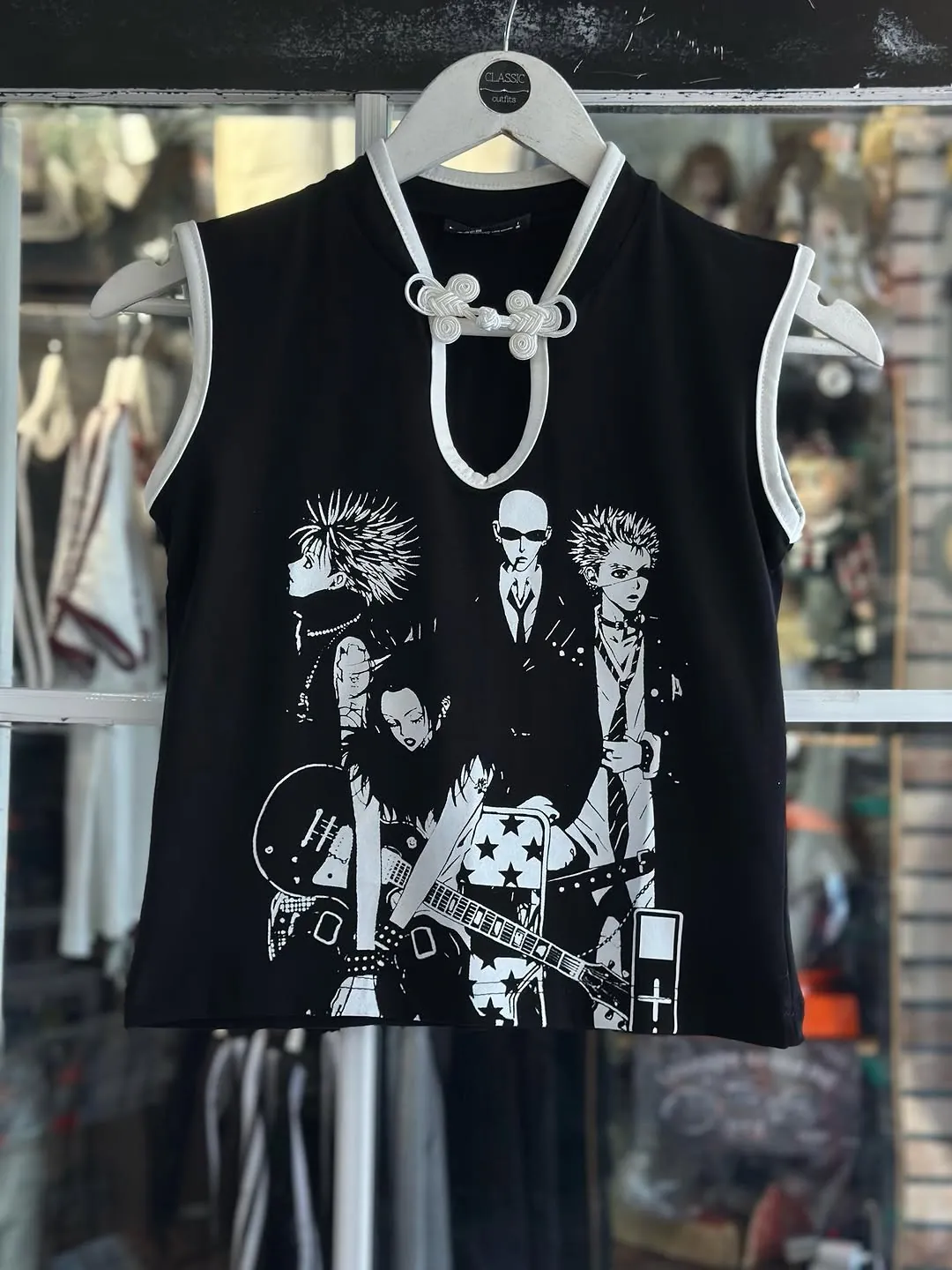 Black Sleeveless Anime Print Top