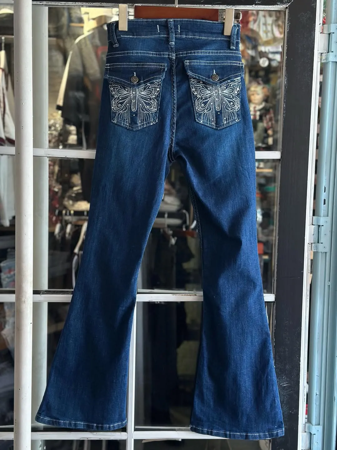 New Flared Denim Jeans with Butterfly Embroidery