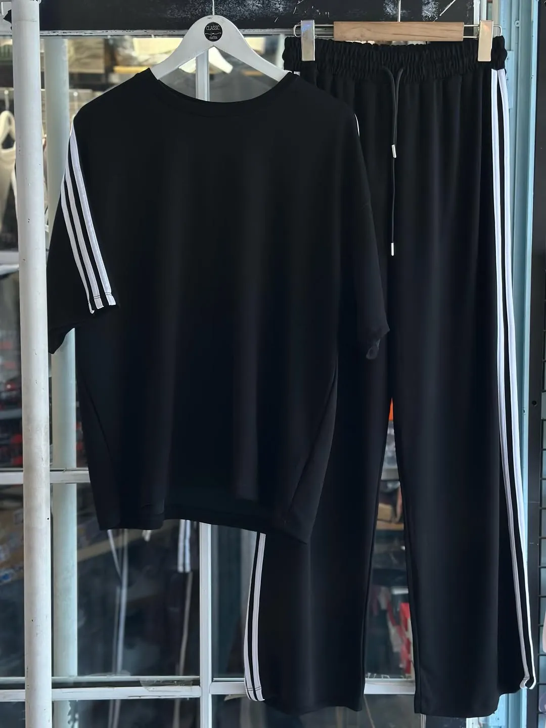 Black Tracksuit Set with White Stripes