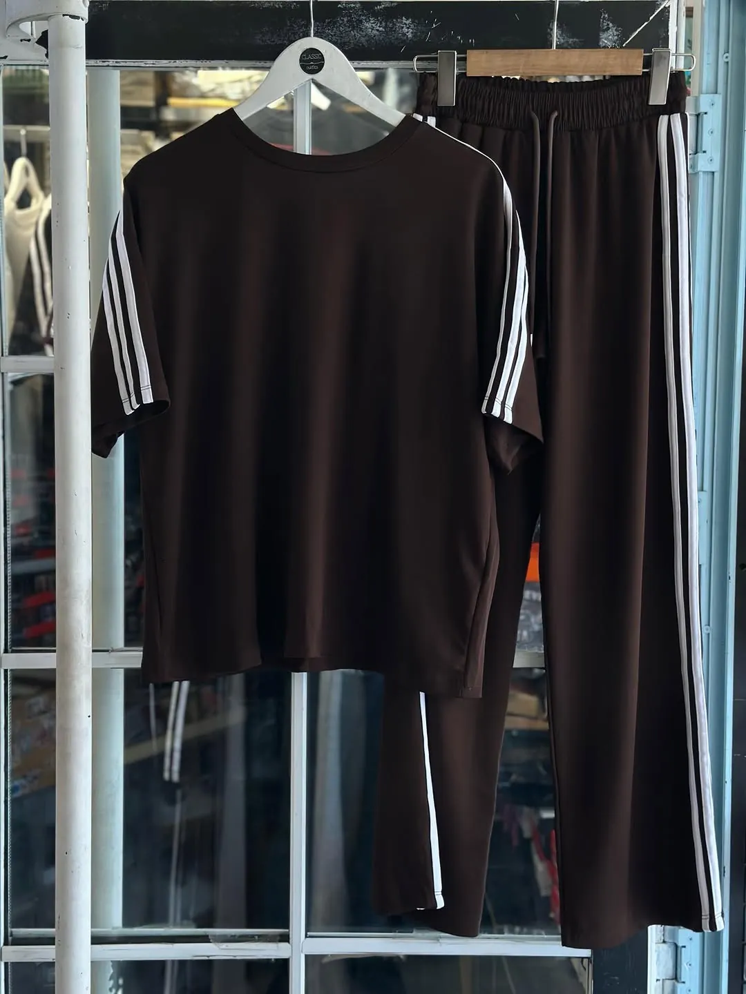 Black Tracksuit Set with White Stripes