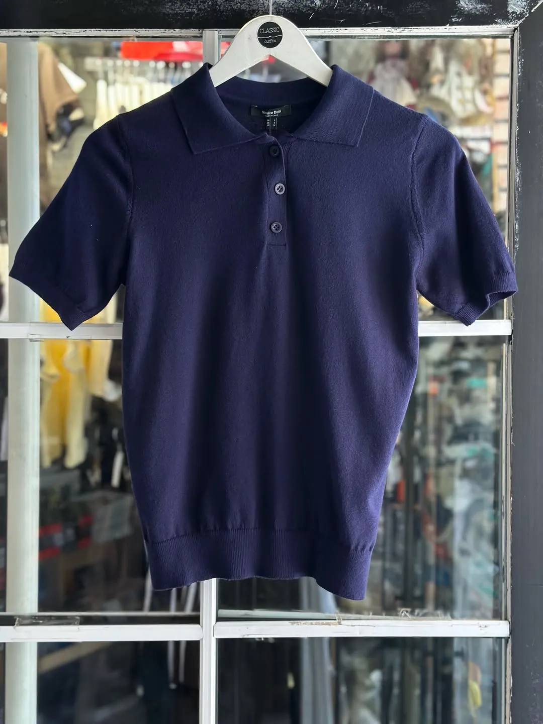 Massimo Dutti Navy Blue Knit Polo Shirt