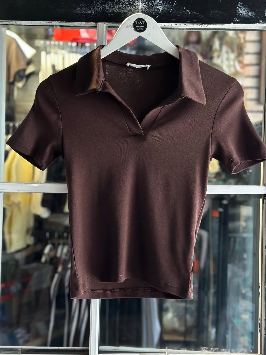 Brown Short Sleeve Polo Top
