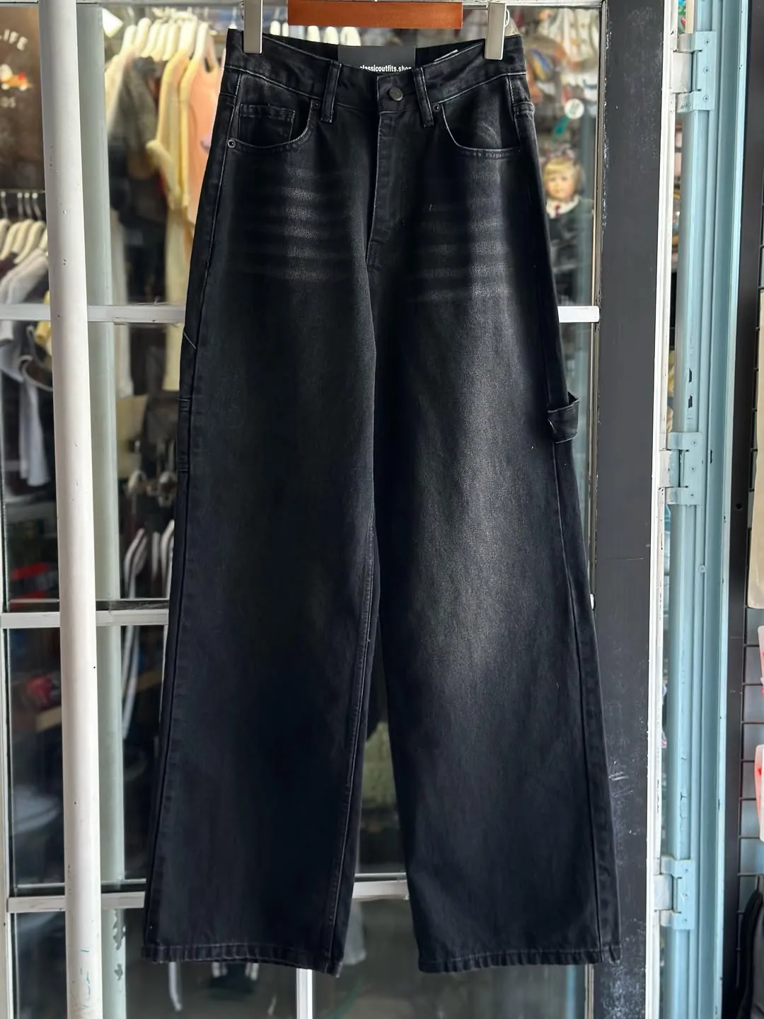 Black Wide-Leg Jeans with Spider Web Embroidery