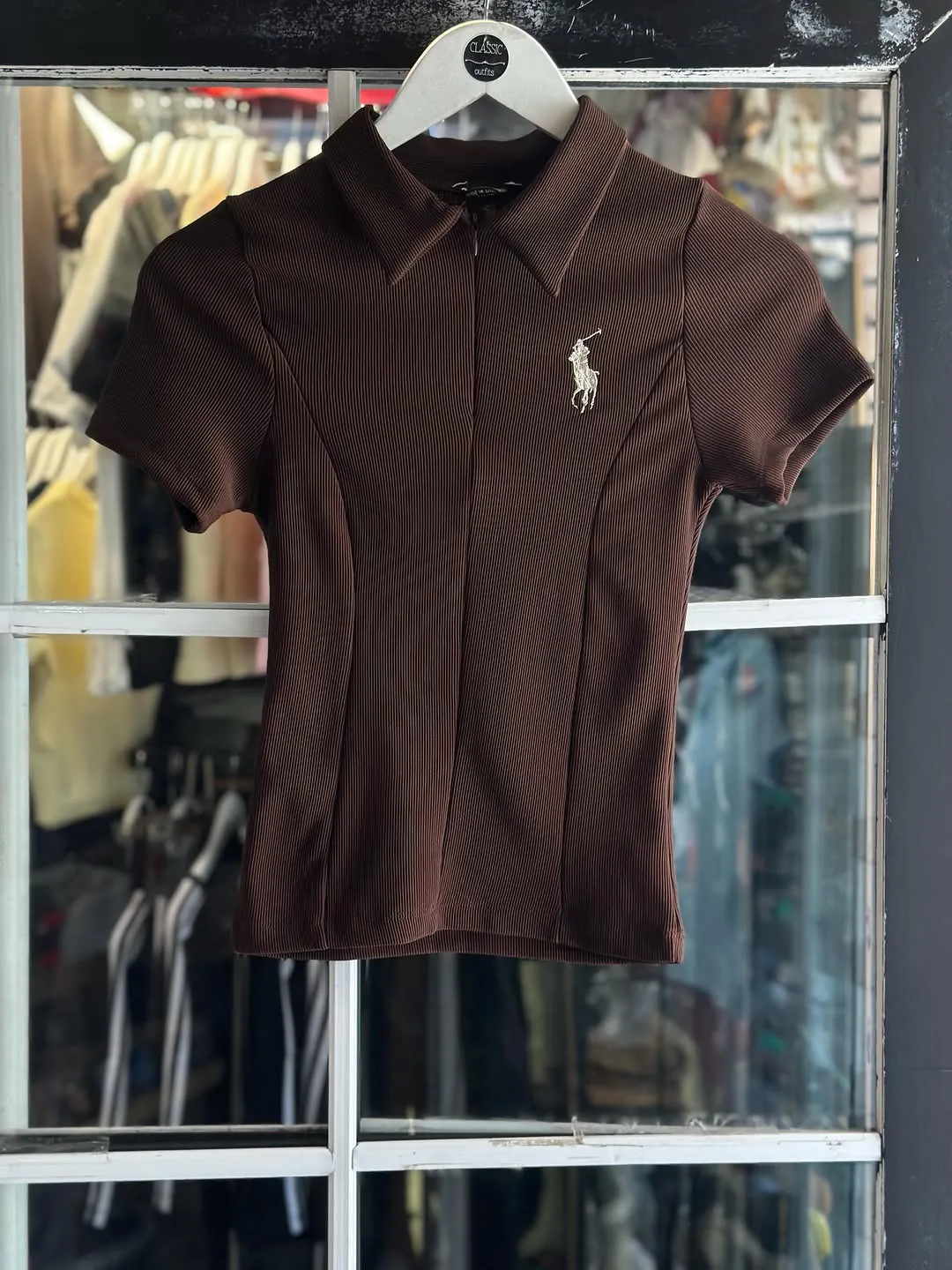 Brown Ribbed Polo Shirt