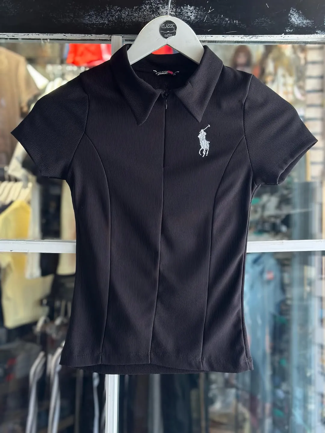 Brown Ribbed Polo Shirt