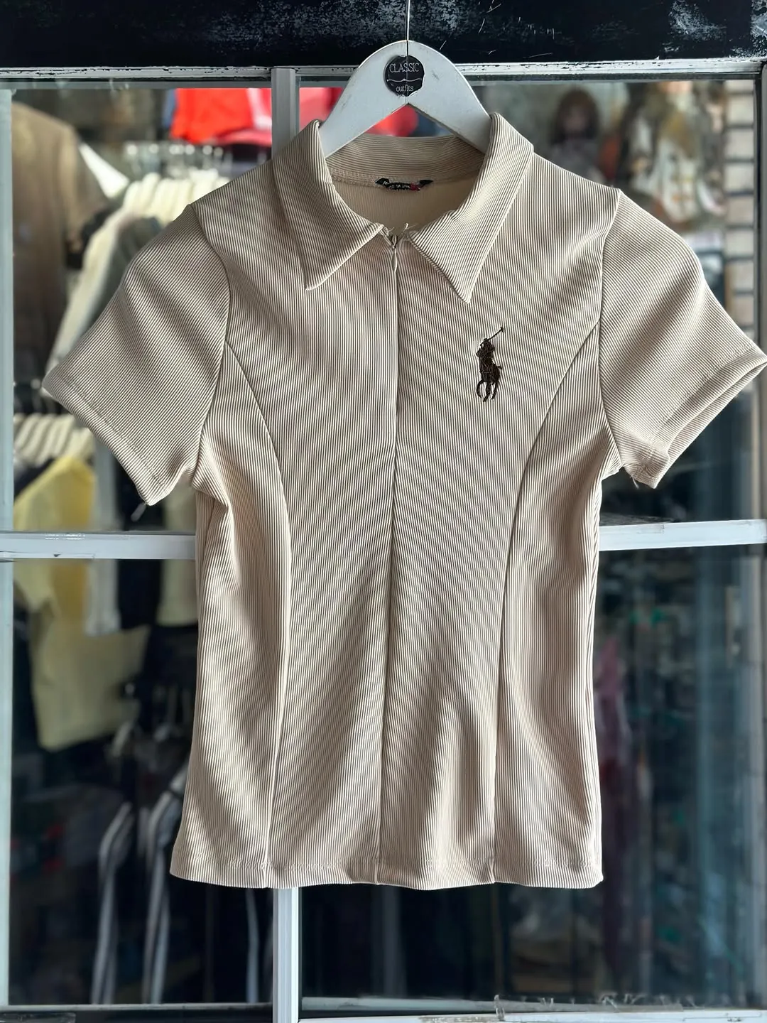 Brown Ribbed Polo Shirt