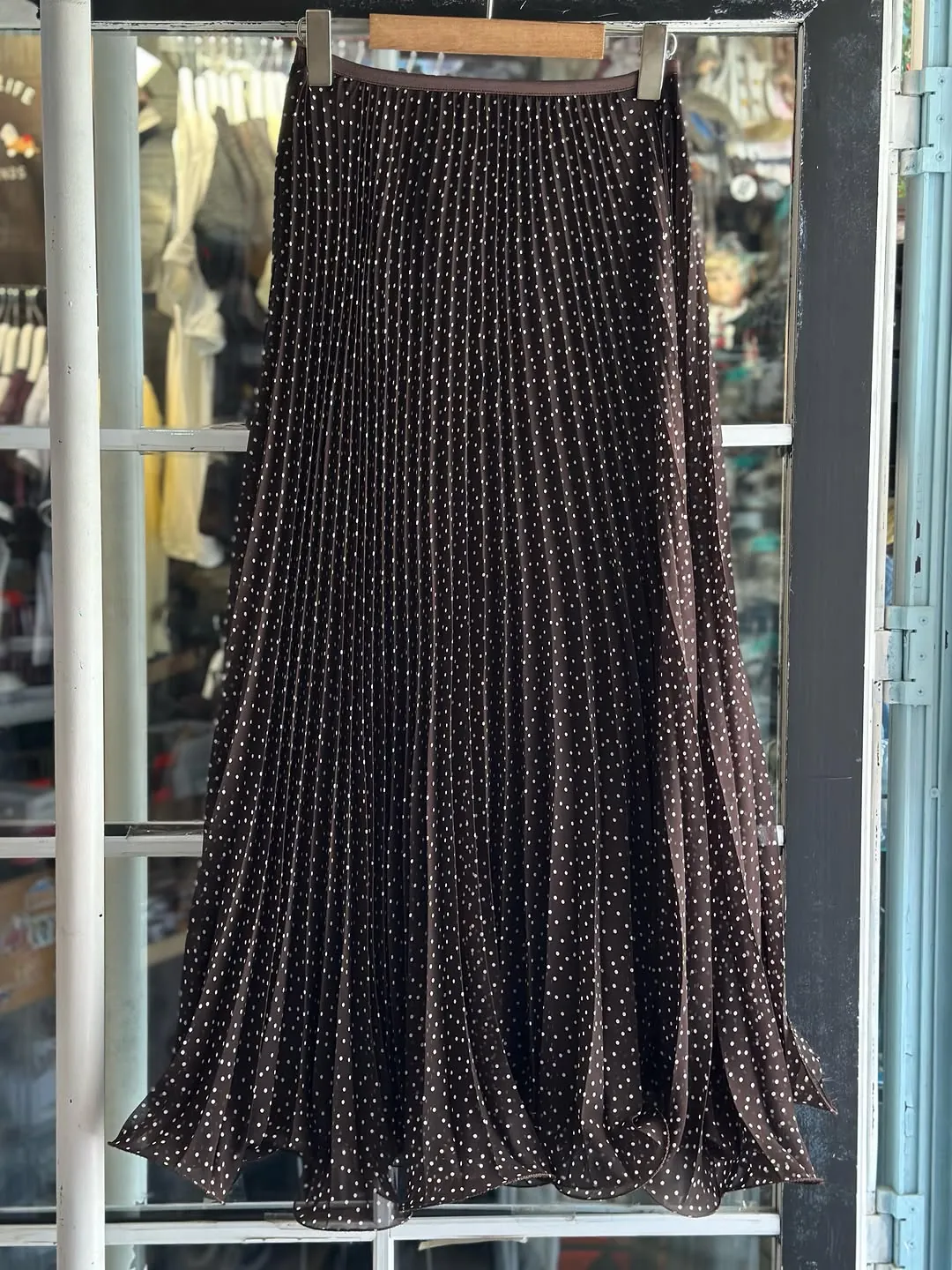 Brown Polka Dot Pleated Skirt