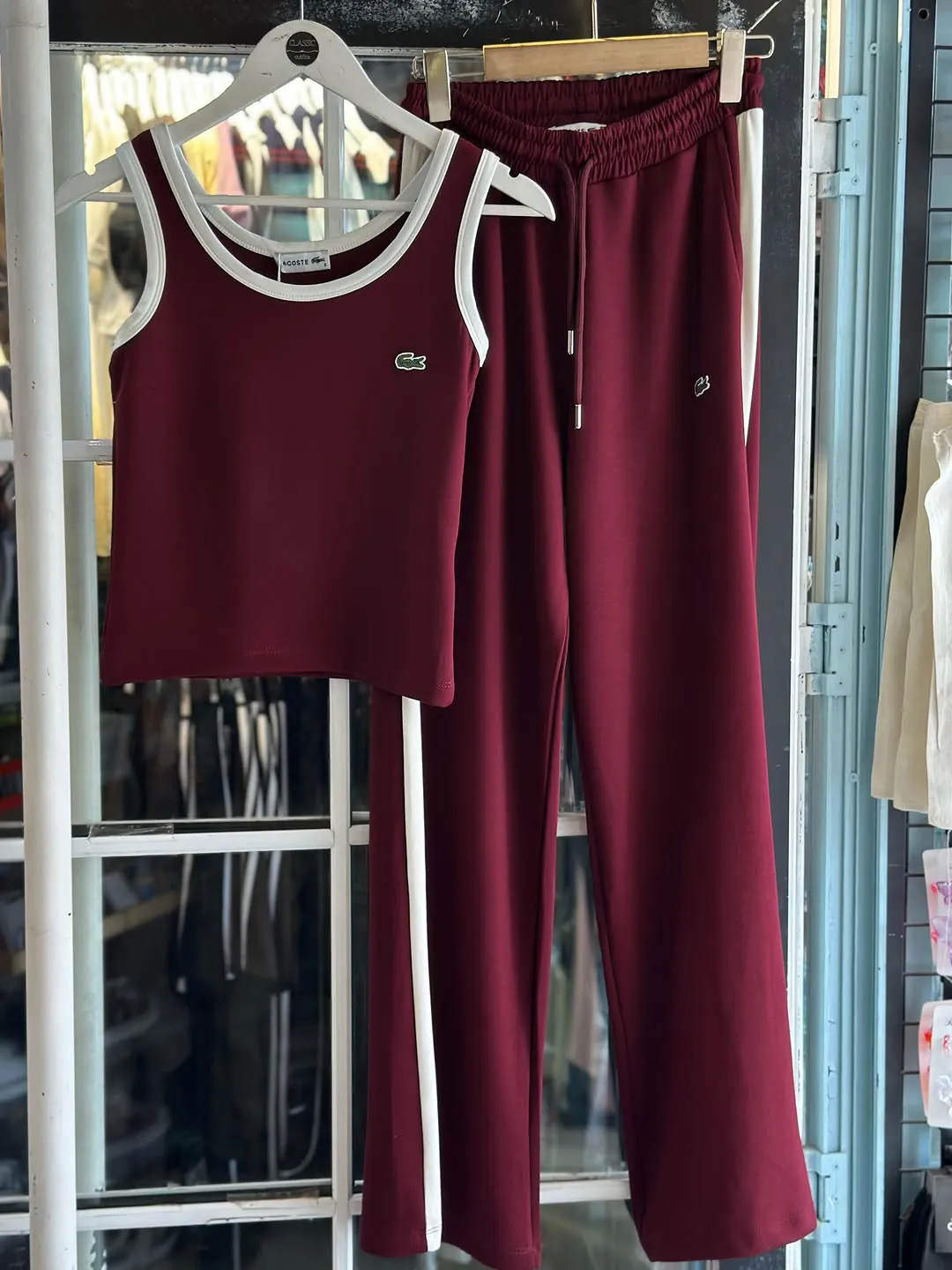 Maroon Two-Piece Crop Top and Pants Set
