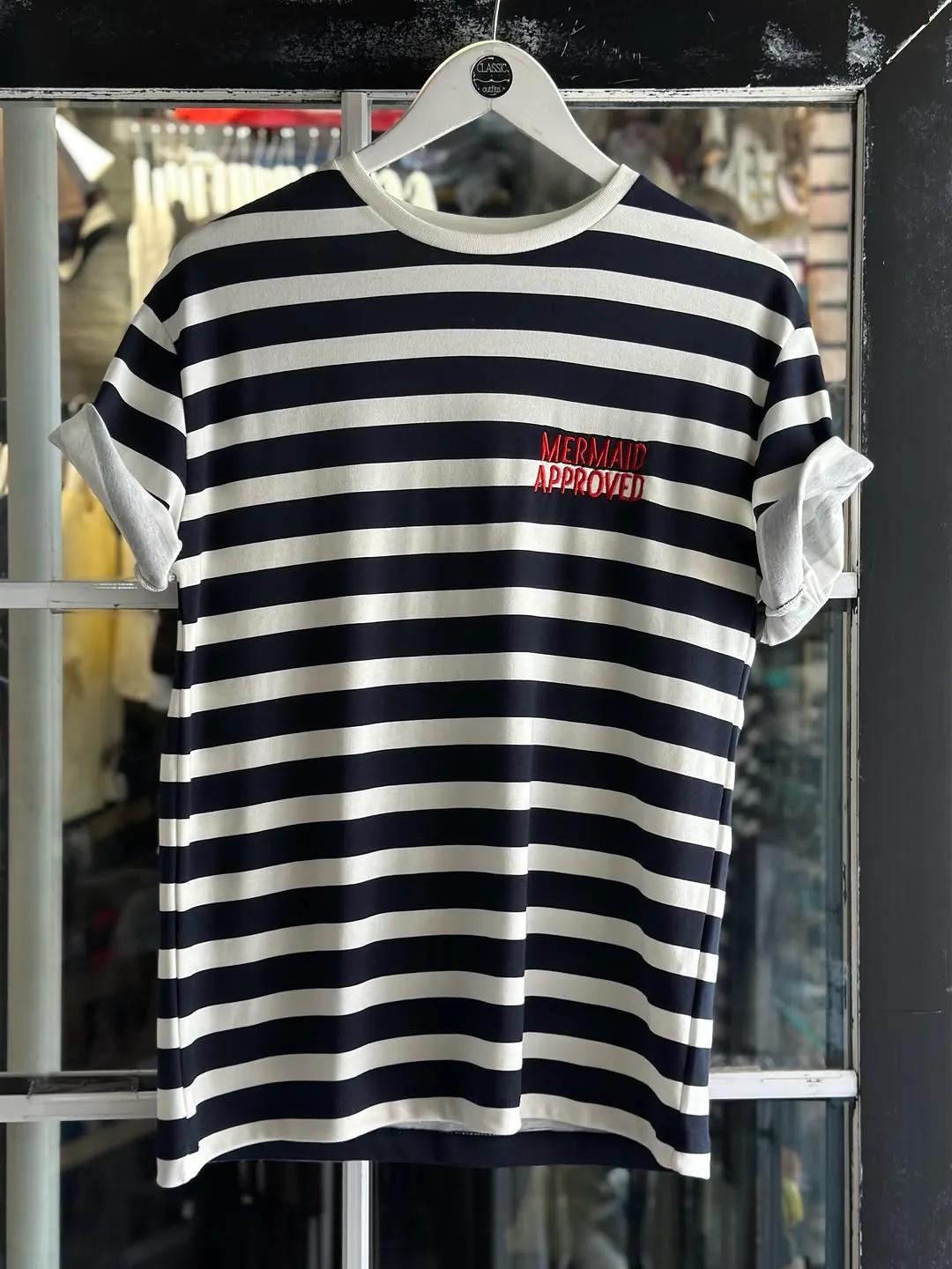Striped T-Shirt with "Mermaid Approved" Text
