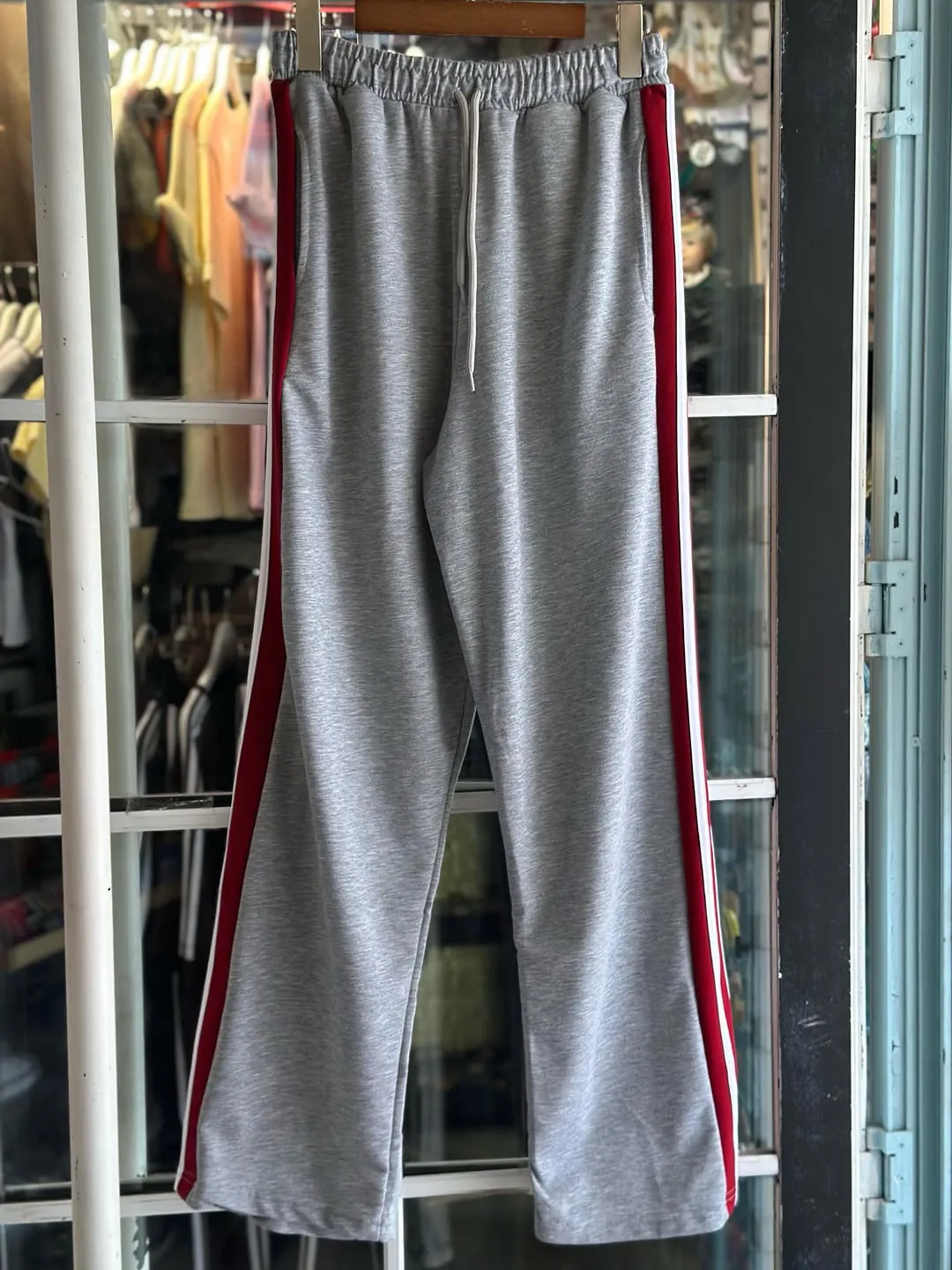 Grey Sweatpants with Red and White Stripes