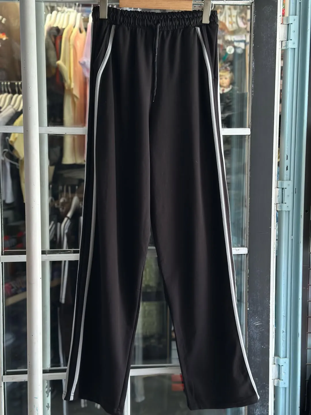 Grey Wide-Leg Sweatpants with Black Stripes