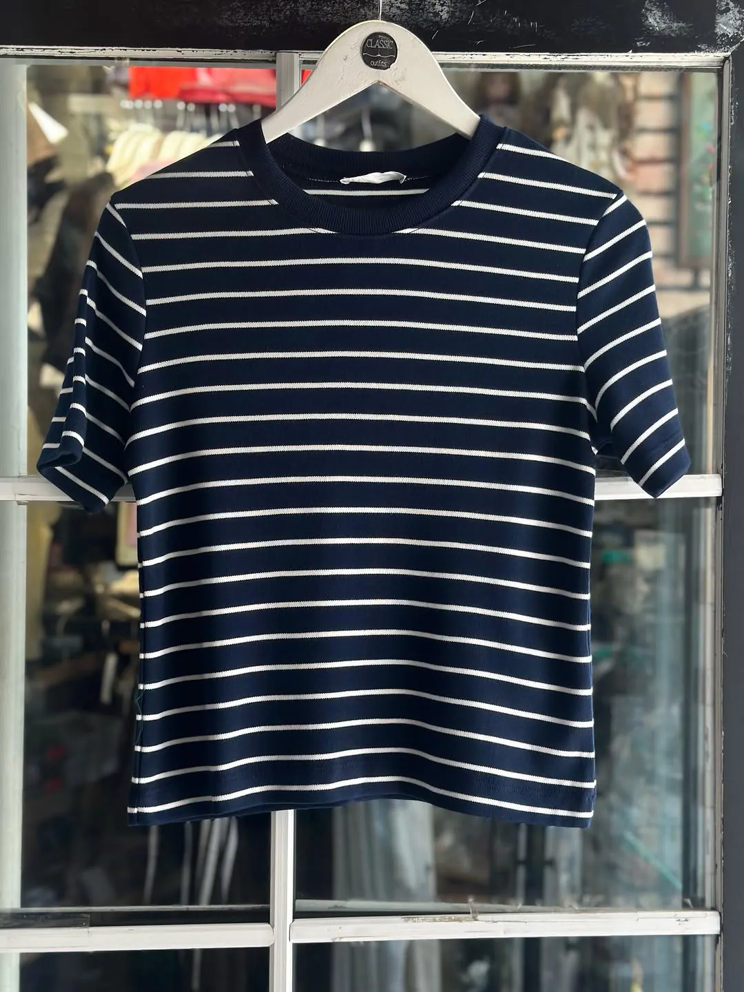 Navy Blue and White Striped T-Shirt